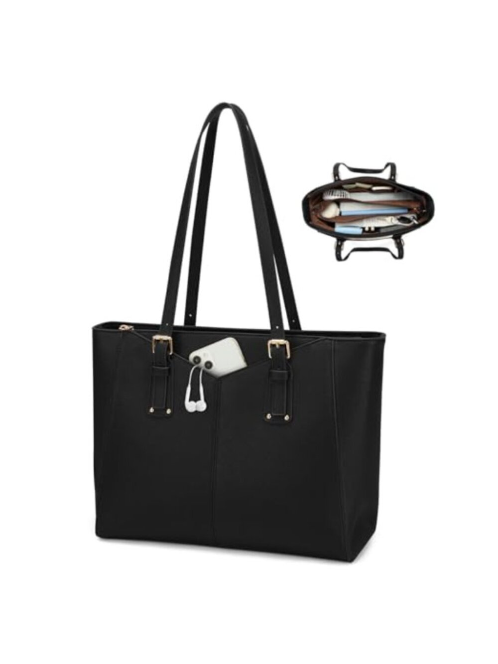 Large PU Leather Tote Bag for Women 14 inch Laptop Handbag Shoulder Bag Work